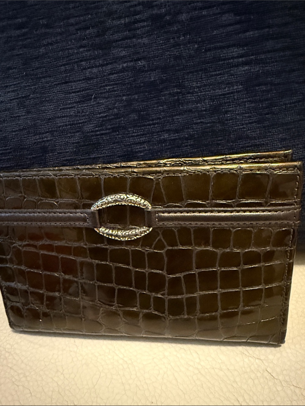 Brighton Jetson Folio Croc-Embossed Wallet with Silver Accent - Picture 2 of 9